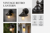 Coach Lantern Outdoor Wall Light – Vintage Retro Garden Porch Patio Lantern, Waterproof IP54 Traditional Outdoor Wall Sconce (Antique Bronze)